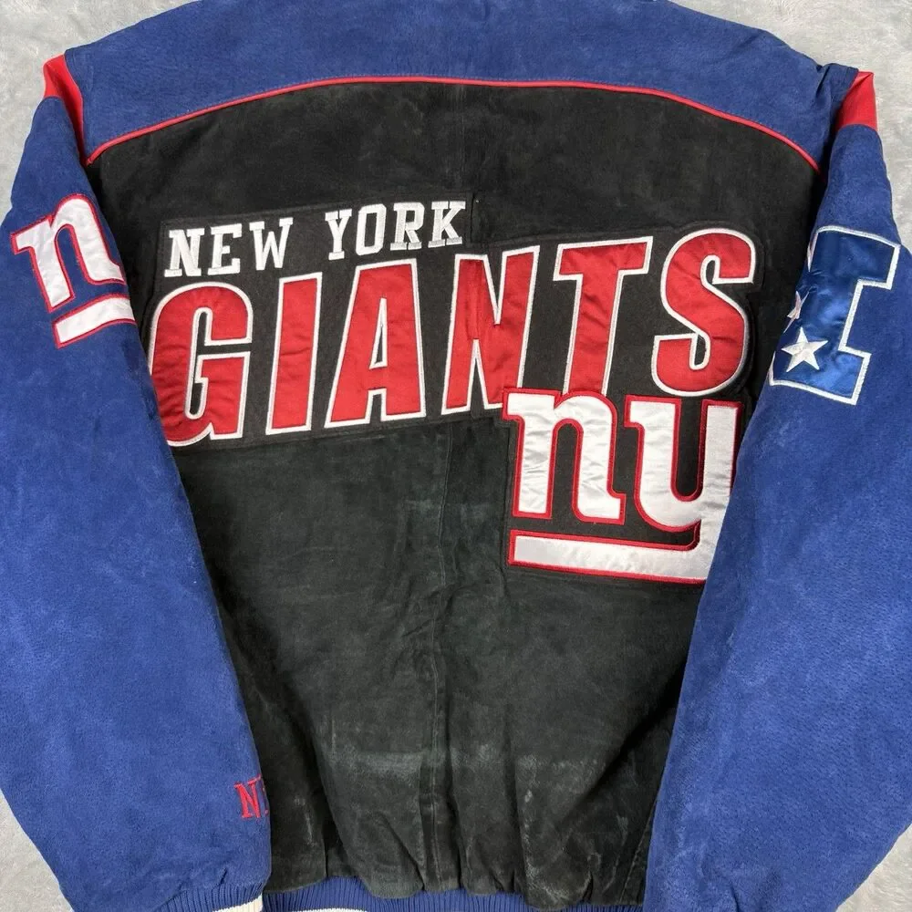 Vintage New York Giants Suede Leather Jacket XL NFL Team Apparel Full Zip Y2K